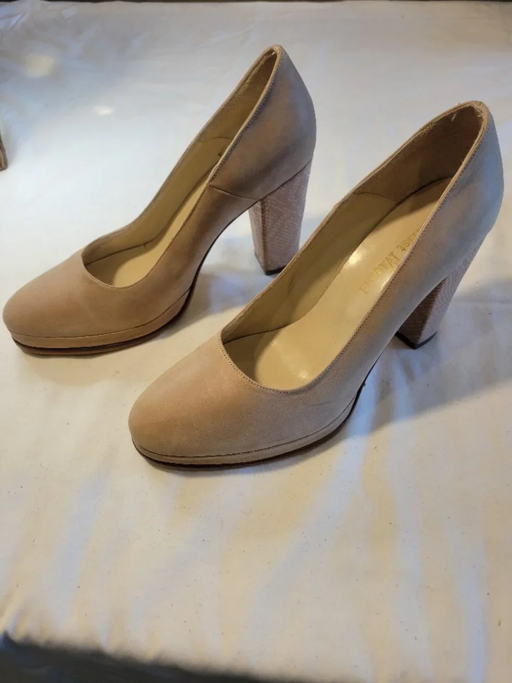 Christ Mondl Nude Leather Platform Pumps Reptile Block Heel Size 7